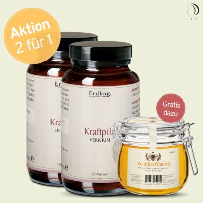 Set: 2 für 1 - BIO Kraftpilz Hericium - Vitalpilz - 240 Kapseln + gratis Wald... *