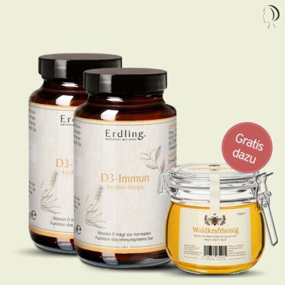 Set: 2 x D3-Immun Drops - 100 Stück + gratis Waldkraft Honig *